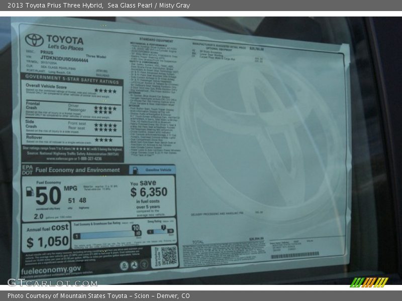Sea Glass Pearl / Misty Gray 2013 Toyota Prius Three Hybrid