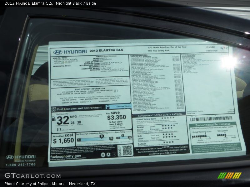 Midnight Black / Beige 2013 Hyundai Elantra GLS