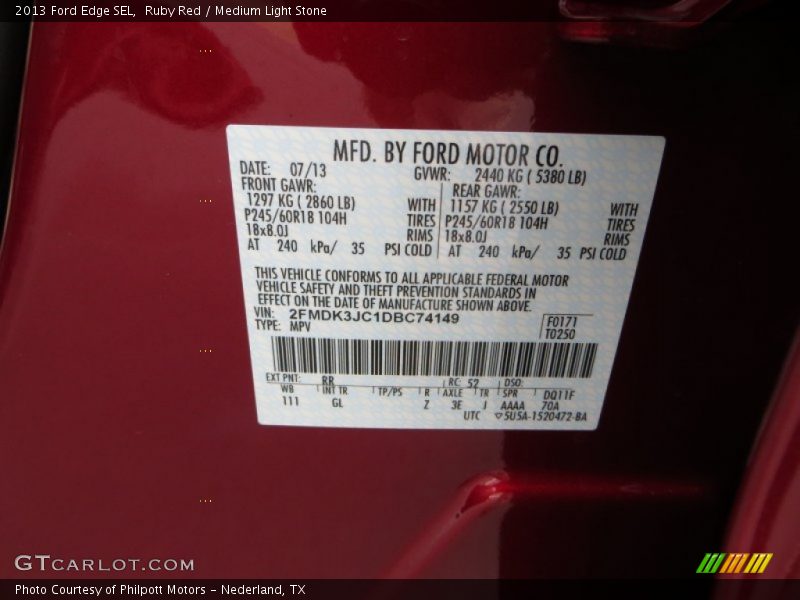 Ruby Red / Medium Light Stone 2013 Ford Edge SEL