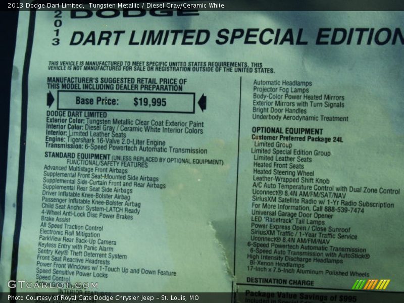 Tungsten Metallic / Diesel Gray/Ceramic White 2013 Dodge Dart Limited