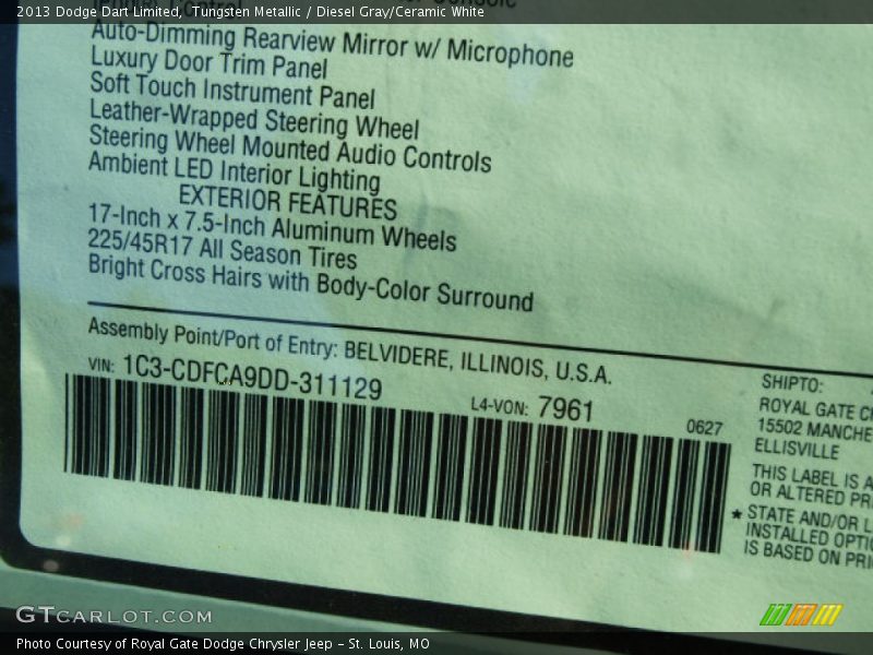 Tungsten Metallic / Diesel Gray/Ceramic White 2013 Dodge Dart Limited