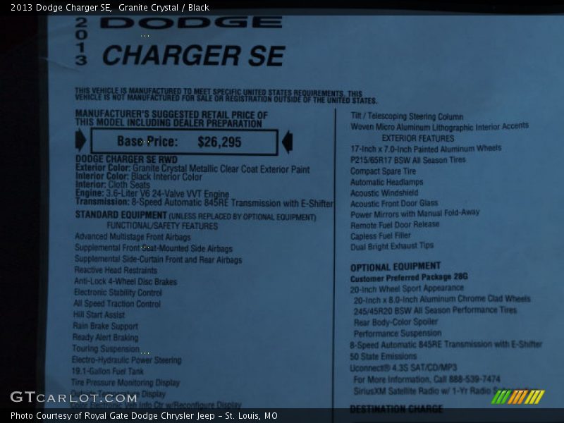 Granite Crystal / Black 2013 Dodge Charger SE