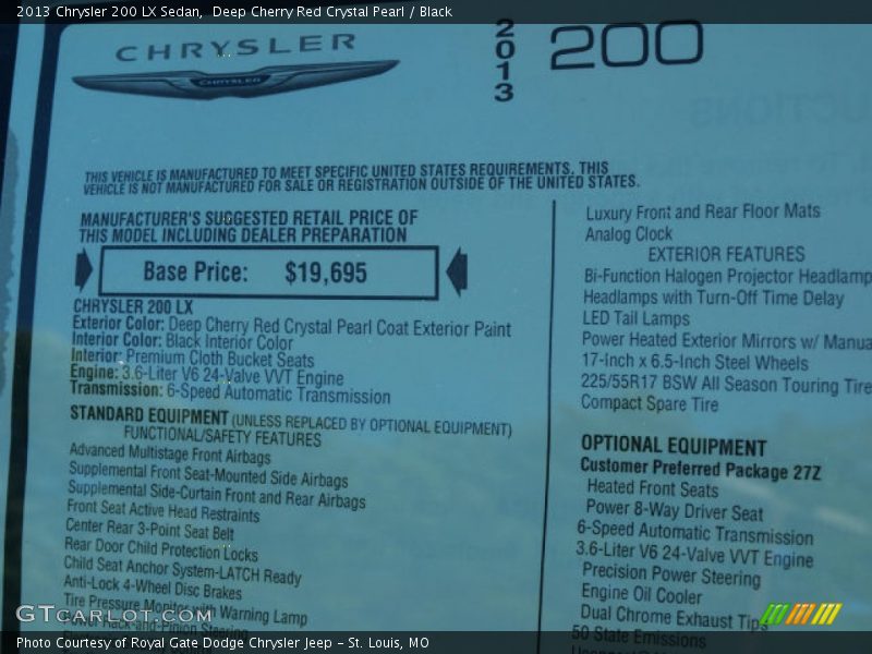 Deep Cherry Red Crystal Pearl / Black 2013 Chrysler 200 LX Sedan