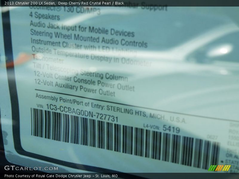 Deep Cherry Red Crystal Pearl / Black 2013 Chrysler 200 LX Sedan