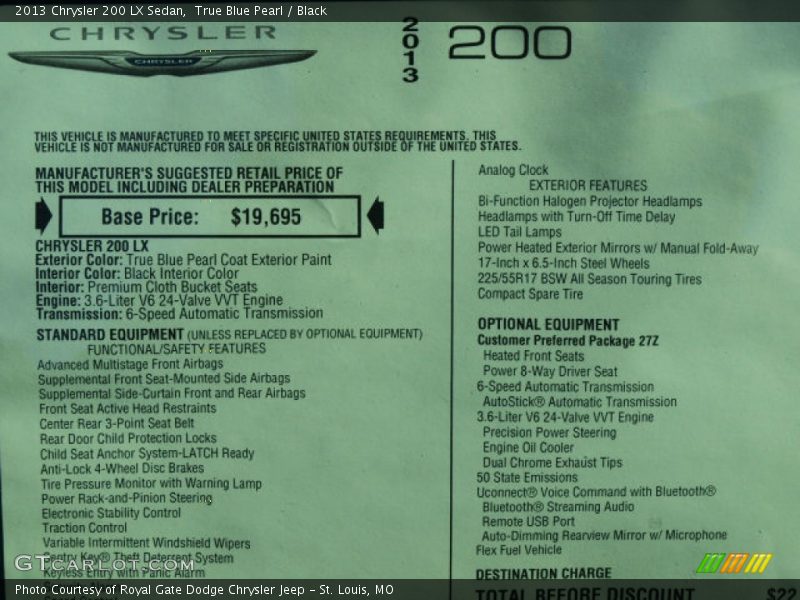 True Blue Pearl / Black 2013 Chrysler 200 LX Sedan