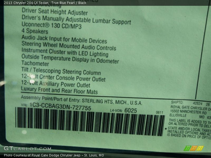 True Blue Pearl / Black 2013 Chrysler 200 LX Sedan