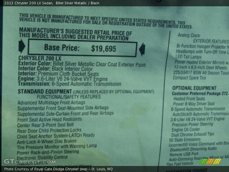 Billet Silver Metallic / Black 2013 Chrysler 200 LX Sedan