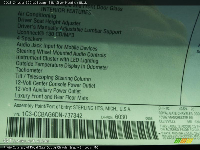 Billet Silver Metallic / Black 2013 Chrysler 200 LX Sedan