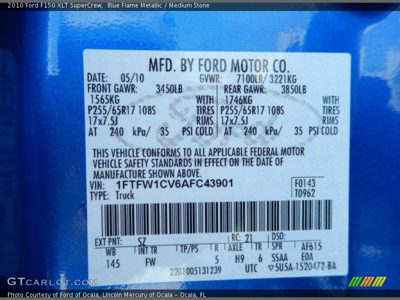 2010 F150 XLT SuperCrew Blue Flame Metallic Color Code SZ