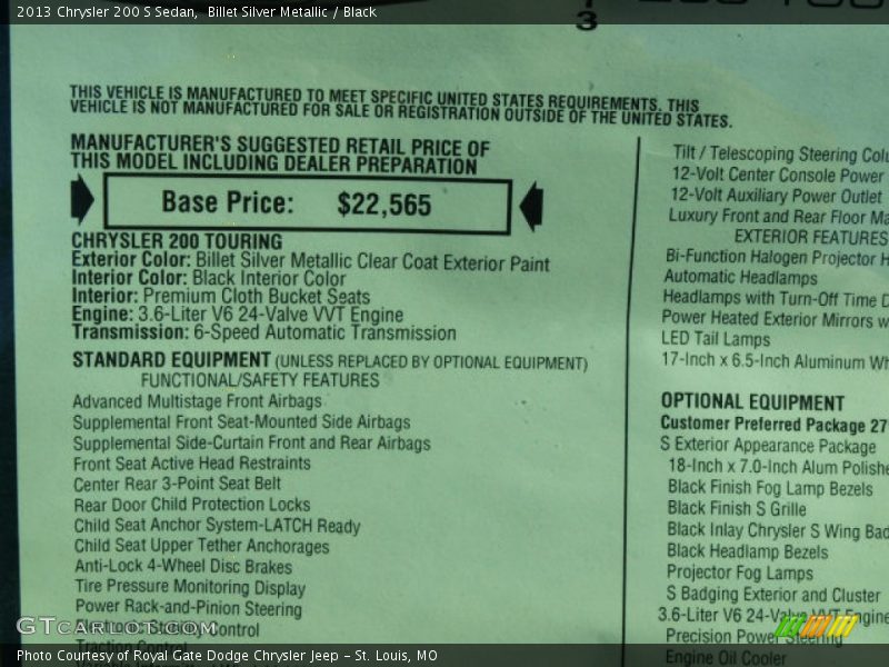 Billet Silver Metallic / Black 2013 Chrysler 200 S Sedan