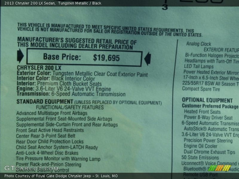 Tungsten Metallic / Black 2013 Chrysler 200 LX Sedan