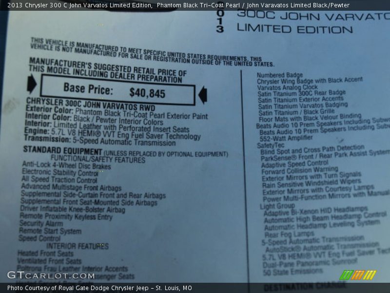  2013 300 C John Varvatos Limited Edition Window Sticker