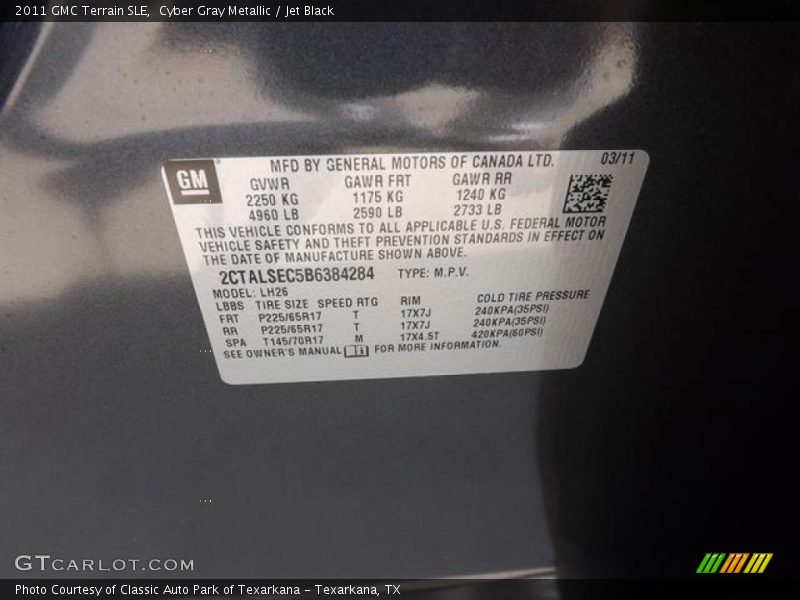 Cyber Gray Metallic / Jet Black 2011 GMC Terrain SLE