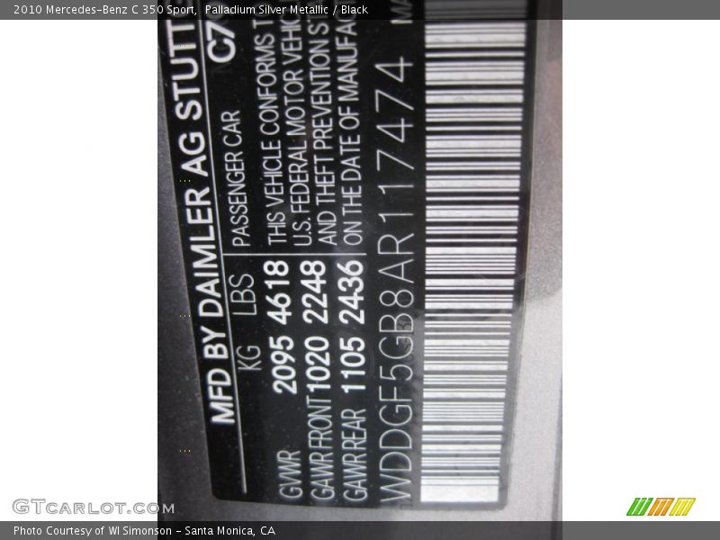 Palladium Silver Metallic / Black 2010 Mercedes-Benz C 350 Sport