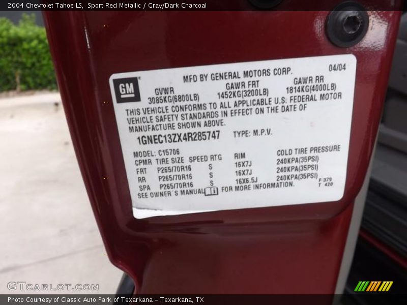 Sport Red Metallic / Gray/Dark Charcoal 2004 Chevrolet Tahoe LS