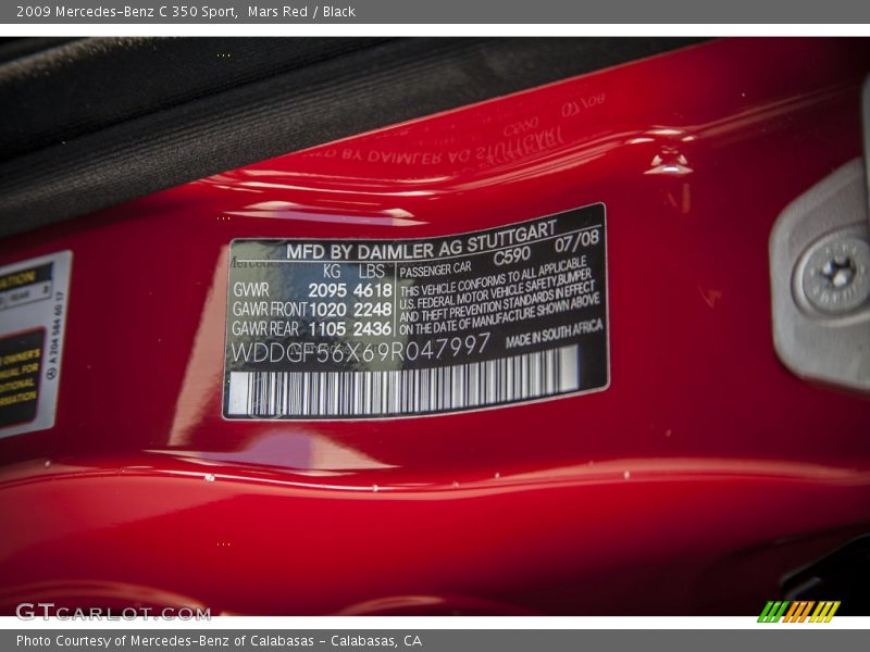 Mars Red / Black 2009 Mercedes-Benz C 350 Sport