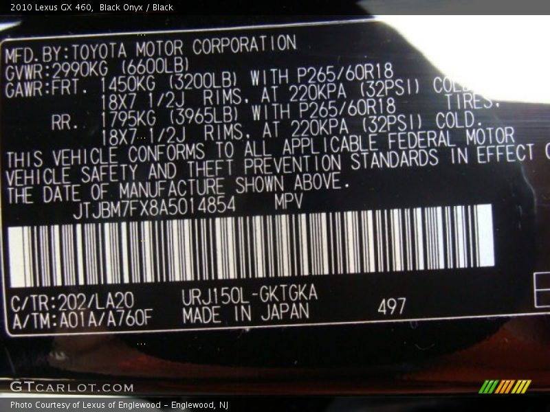 Black Onyx / Black 2010 Lexus GX 460