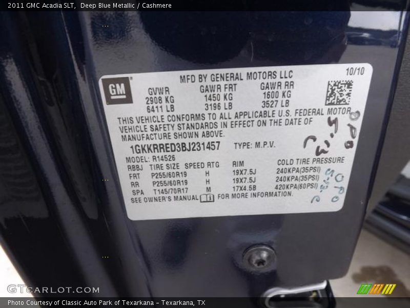 Deep Blue Metallic / Cashmere 2011 GMC Acadia SLT