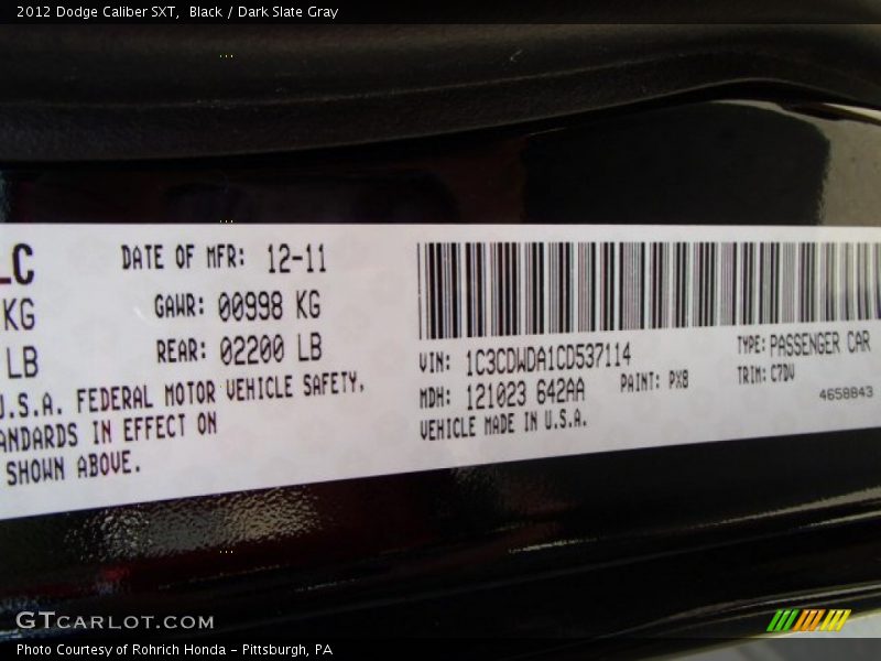 Black / Dark Slate Gray 2012 Dodge Caliber SXT