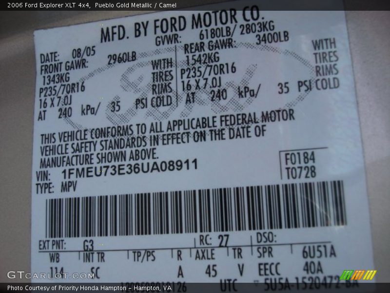 Pueblo Gold Metallic / Camel 2006 Ford Explorer XLT 4x4