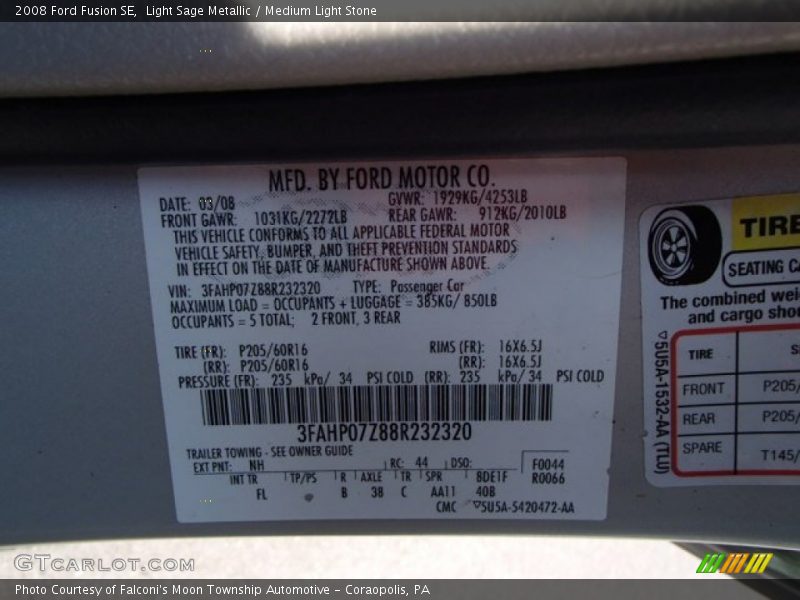 Light Sage Metallic / Medium Light Stone 2008 Ford Fusion SE