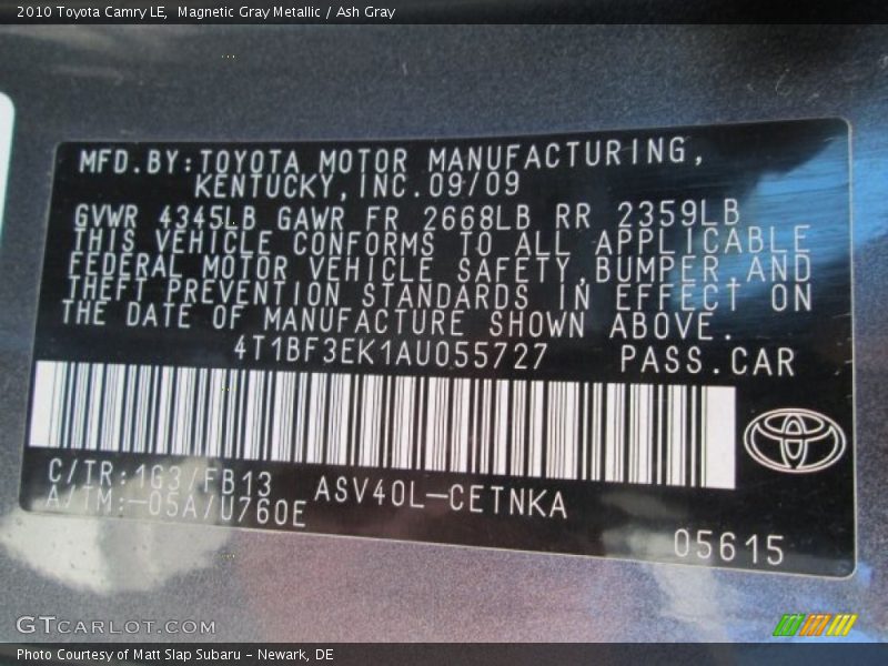 Magnetic Gray Metallic / Ash Gray 2010 Toyota Camry LE