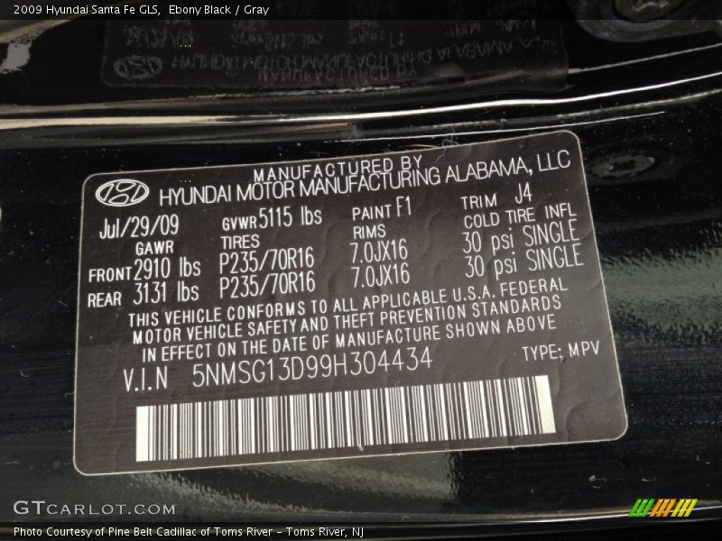 Ebony Black / Gray 2009 Hyundai Santa Fe GLS
