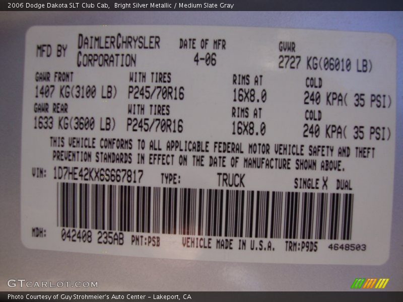 Bright Silver Metallic / Medium Slate Gray 2006 Dodge Dakota SLT Club Cab