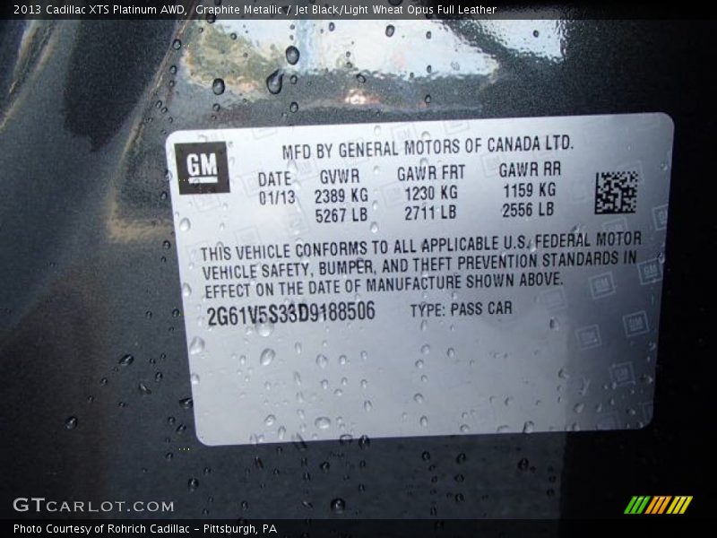 Graphite Metallic / Jet Black/Light Wheat Opus Full Leather 2013 Cadillac XTS Platinum AWD
