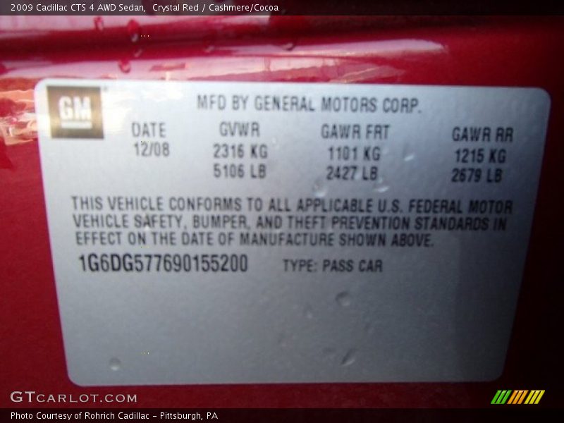 Crystal Red / Cashmere/Cocoa 2009 Cadillac CTS 4 AWD Sedan