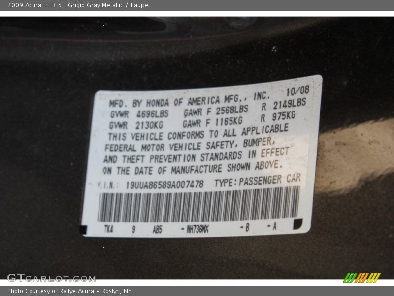 Grigio Gray Metallic / Taupe 2009 Acura TL 3.5