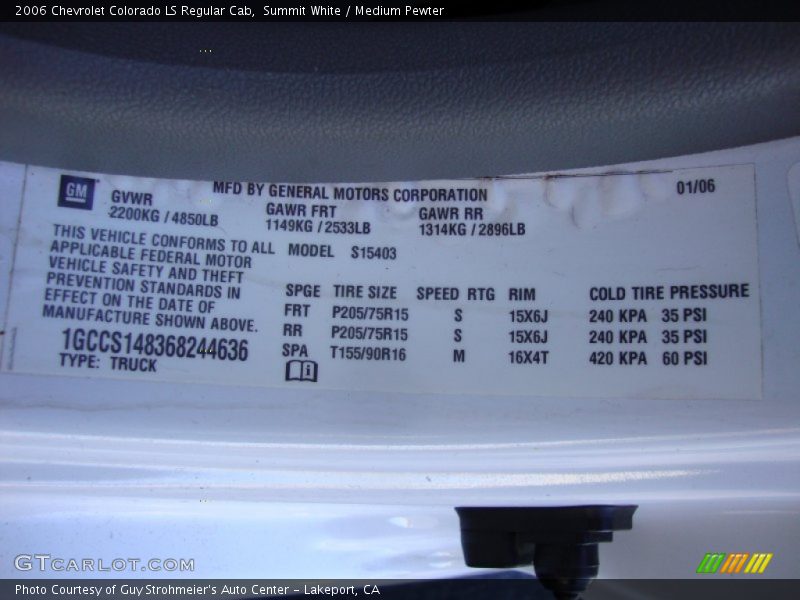Summit White / Medium Pewter 2006 Chevrolet Colorado LS Regular Cab