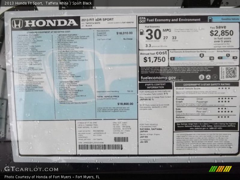 Taffeta White / Sport Black 2013 Honda Fit Sport