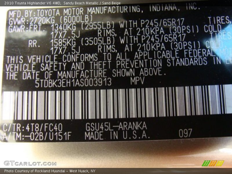 Sandy Beach Metallic / Sand Beige 2010 Toyota Highlander V6 4WD