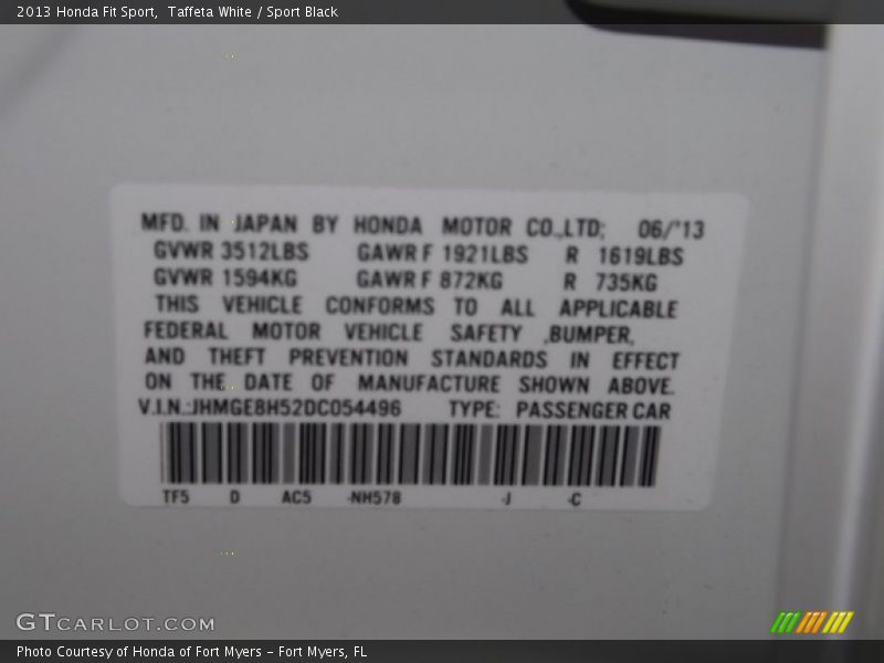 Taffeta White / Sport Black 2013 Honda Fit Sport