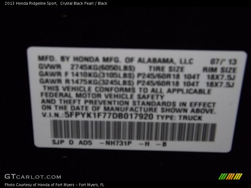 Crystal Black Pearl / Black 2013 Honda Ridgeline Sport