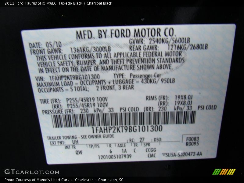 Tuxedo Black / Charcoal Black 2011 Ford Taurus SHO AWD