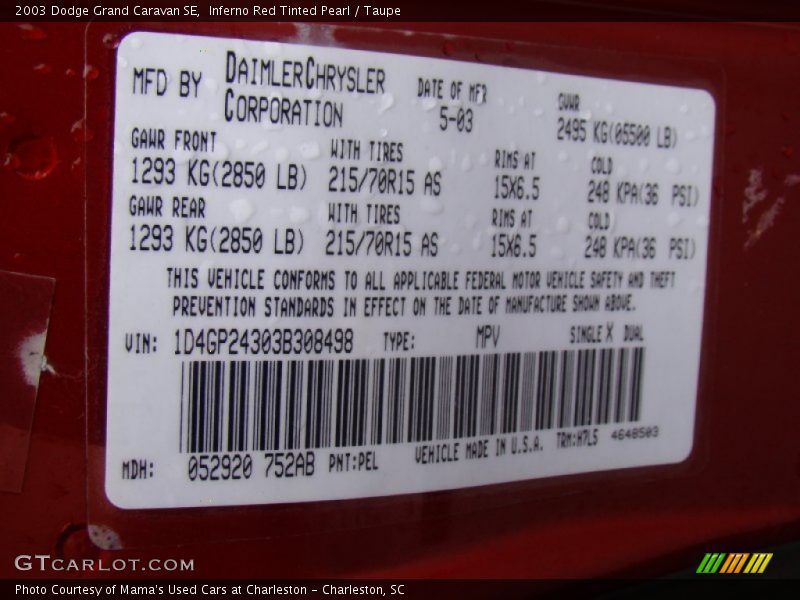 Inferno Red Tinted Pearl / Taupe 2003 Dodge Grand Caravan SE