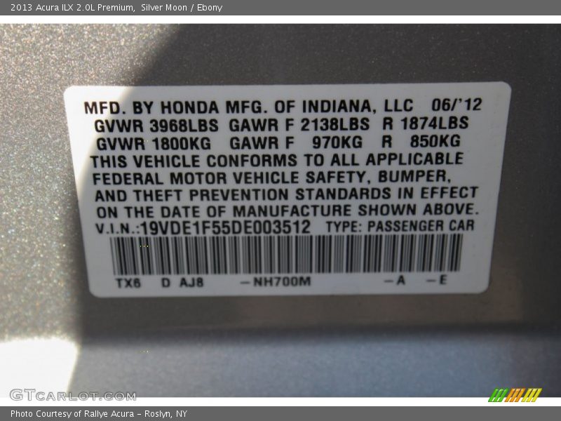Silver Moon / Ebony 2013 Acura ILX 2.0L Premium