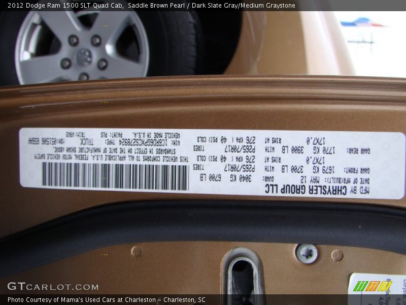 Saddle Brown Pearl / Dark Slate Gray/Medium Graystone 2012 Dodge Ram 1500 SLT Quad Cab