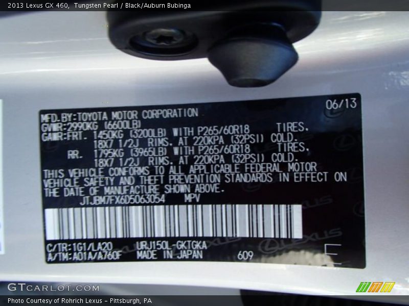 2013 GX 460 Tungsten Pearl Color Code 1G1