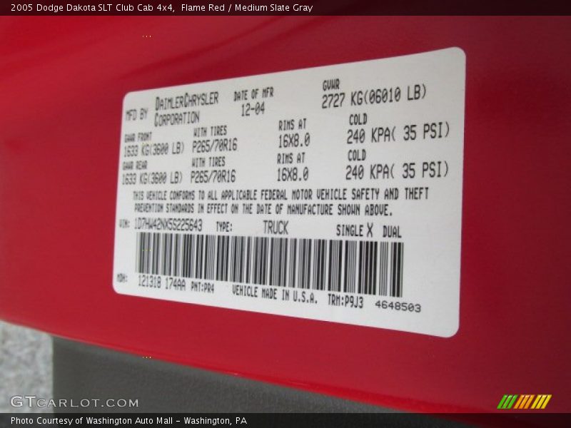 Flame Red / Medium Slate Gray 2005 Dodge Dakota SLT Club Cab 4x4