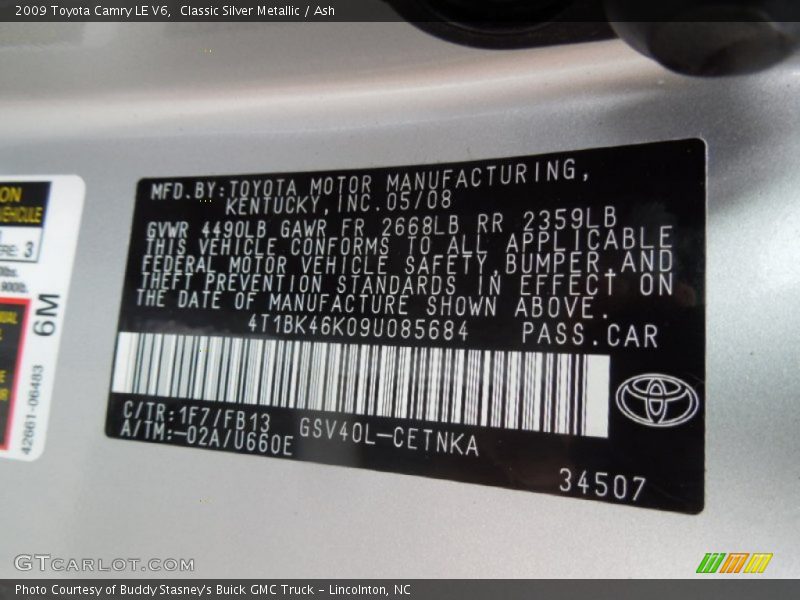Classic Silver Metallic / Ash 2009 Toyota Camry LE V6