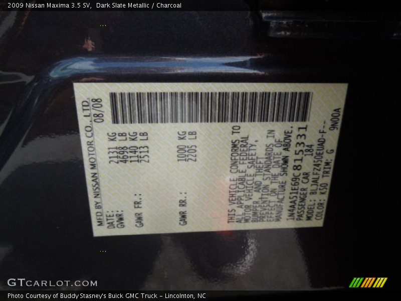 Dark Slate Metallic / Charcoal 2009 Nissan Maxima 3.5 SV
