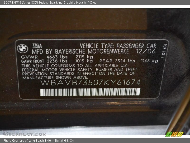 Sparkling Graphite Metallic / Grey 2007 BMW 3 Series 335i Sedan