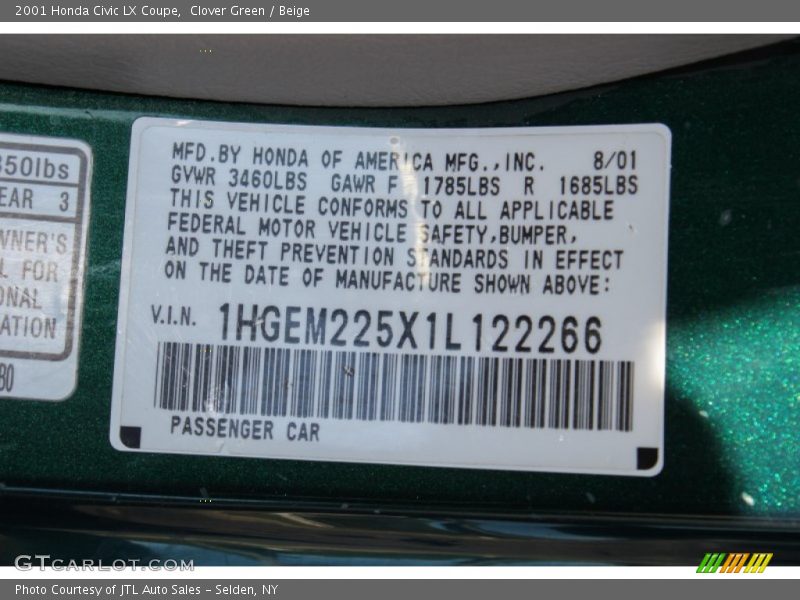Clover Green / Beige 2001 Honda Civic LX Coupe