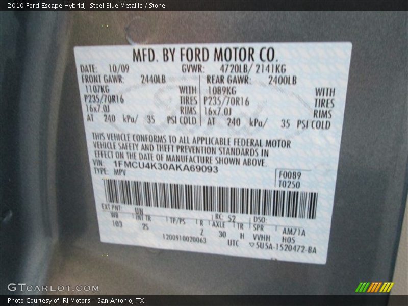 Steel Blue Metallic / Stone 2010 Ford Escape Hybrid