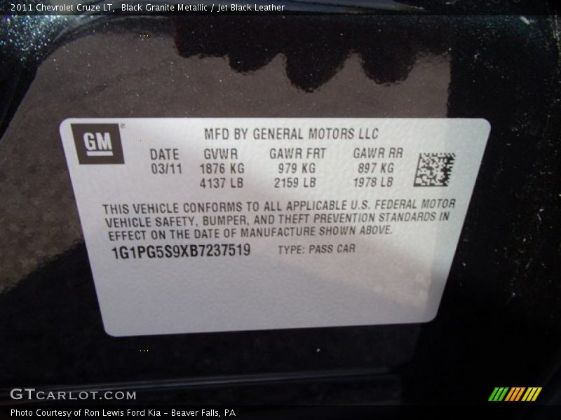 Black Granite Metallic / Jet Black Leather 2011 Chevrolet Cruze LT
