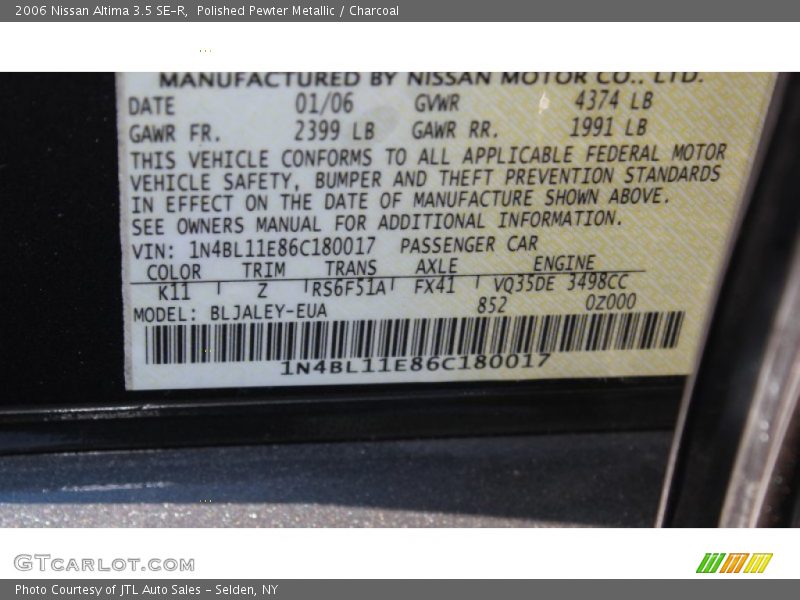 Polished Pewter Metallic / Charcoal 2006 Nissan Altima 3.5 SE-R