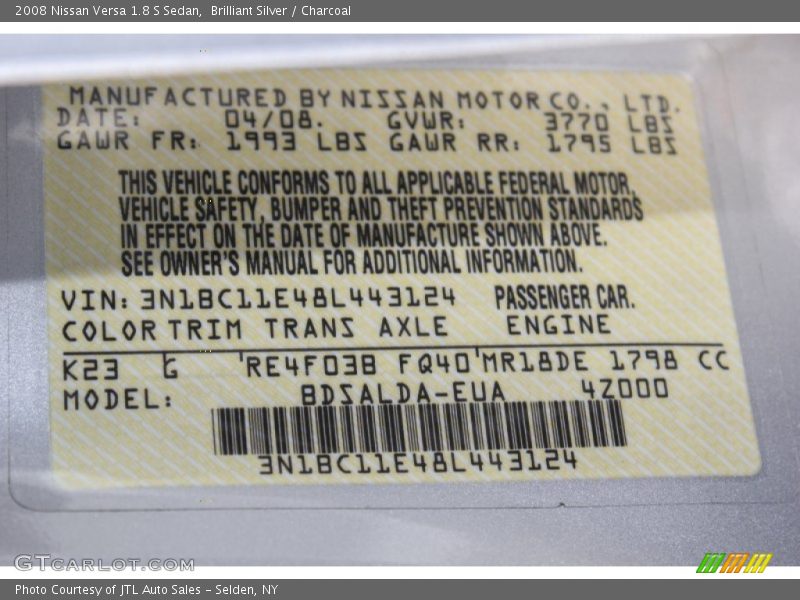 Brilliant Silver / Charcoal 2008 Nissan Versa 1.8 S Sedan
